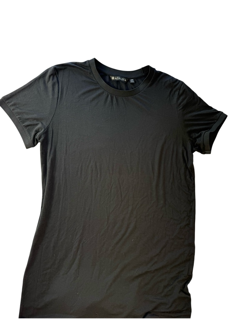 Athleta women’s petite medium Black Short Sleeve Crew Dress, Long M